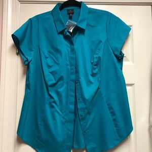 Worthington Woman Button Up SS Teal Dress Shirt 0X